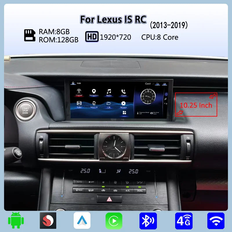 Lexus IS RC 2013-2019 Car Multimedia Video 10.25 inch Android 13 Player Carplay&Android Auto