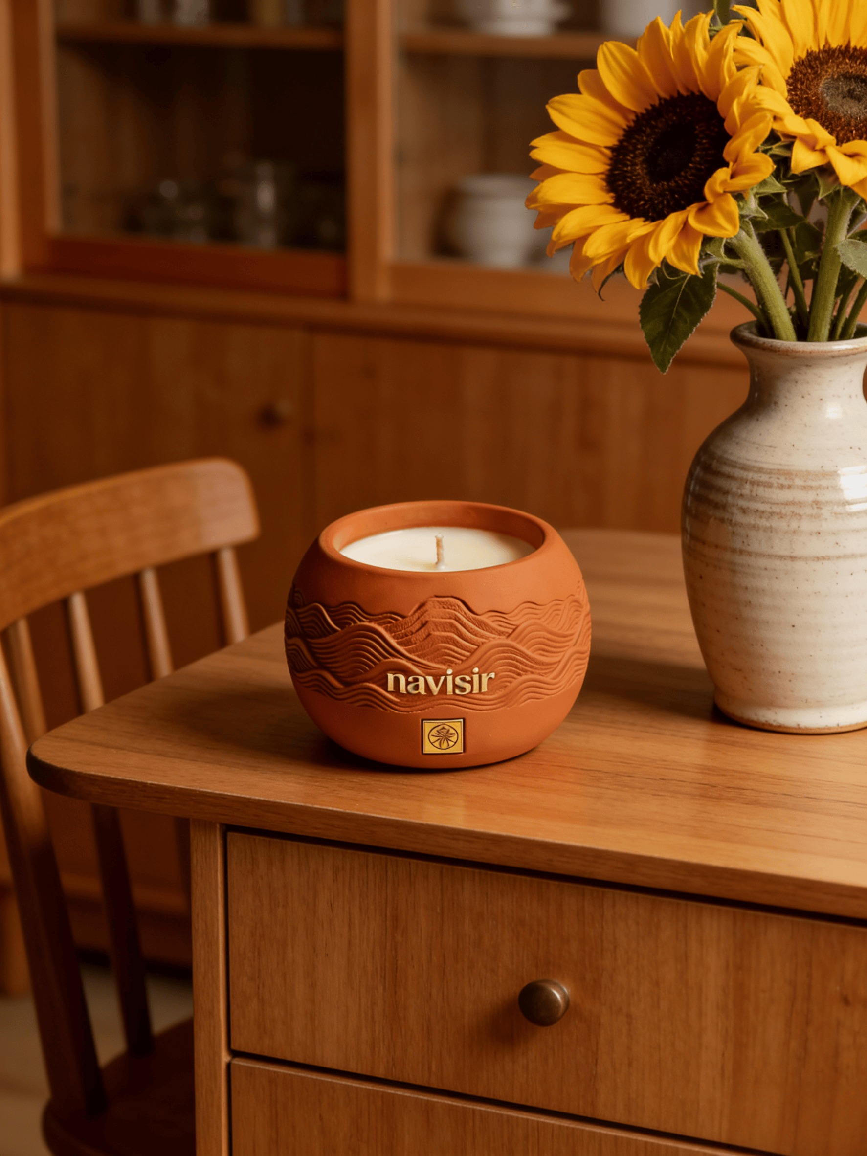 Navisir Zen Garden Terracotta Candle with Wooden Wick