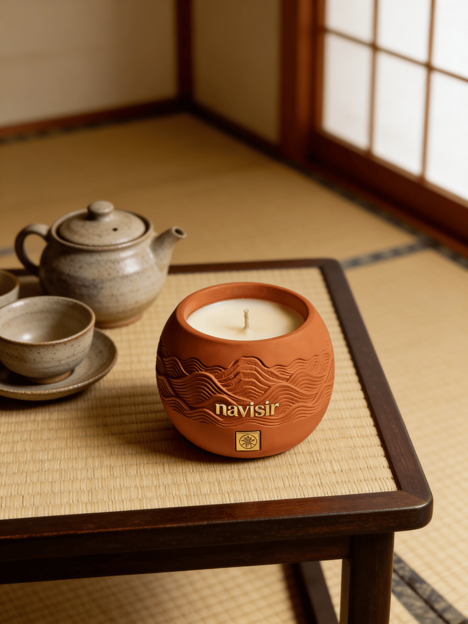 Navisir Zen Garden Terracotta Candle with Wooden Wick