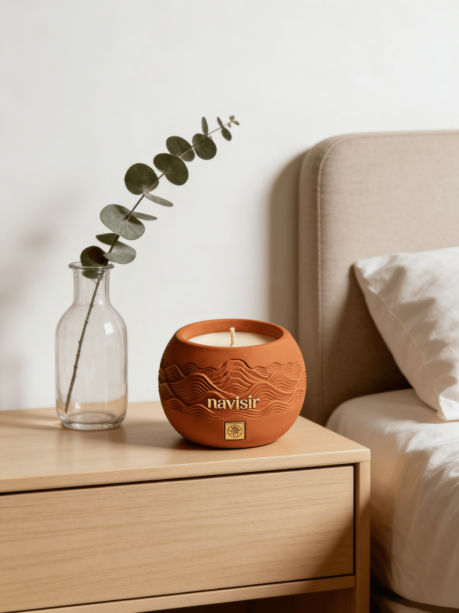Navisir Zen Garden Terracotta Candle with Wooden Wick