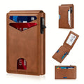 With Pop Up Aluminum Case Slim Leather Slots Credit Card Holder RFID Blocking Bifold Minimalist Wallet