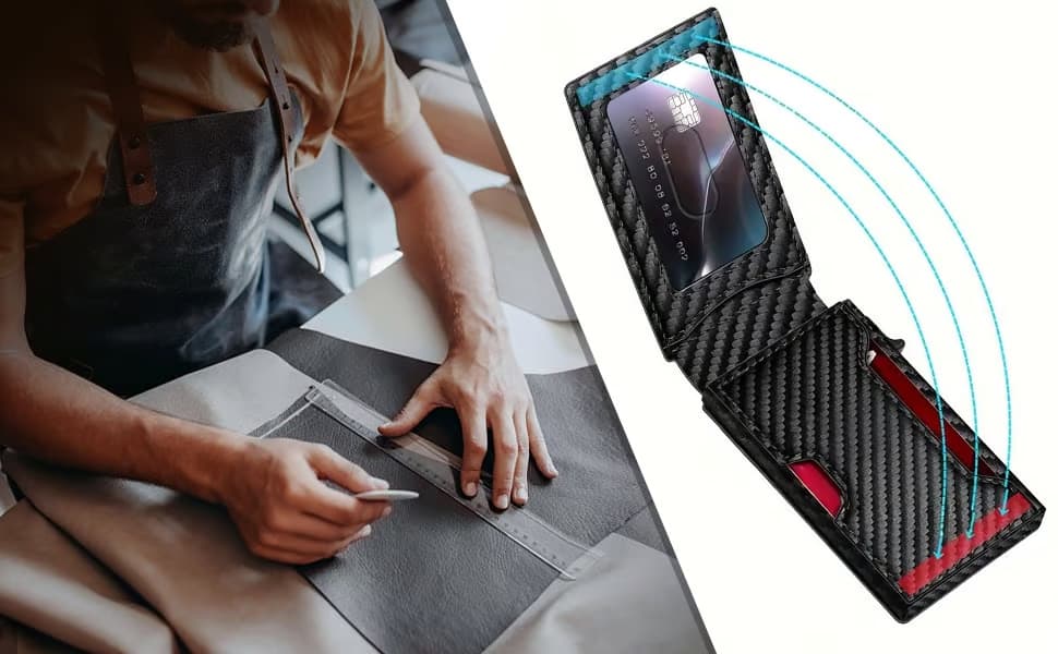 With Pop Up Aluminum Case Slim Leather Slots Credit Card Holder RFID Blocking Bifold Minimalist Wallet