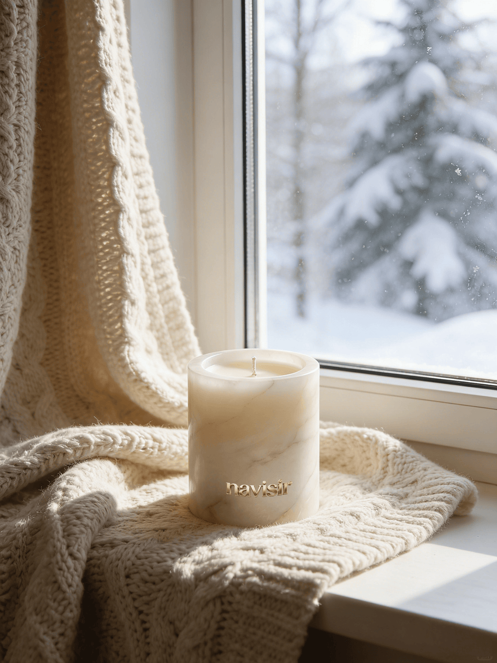 Navisir Cream White Marble Candle