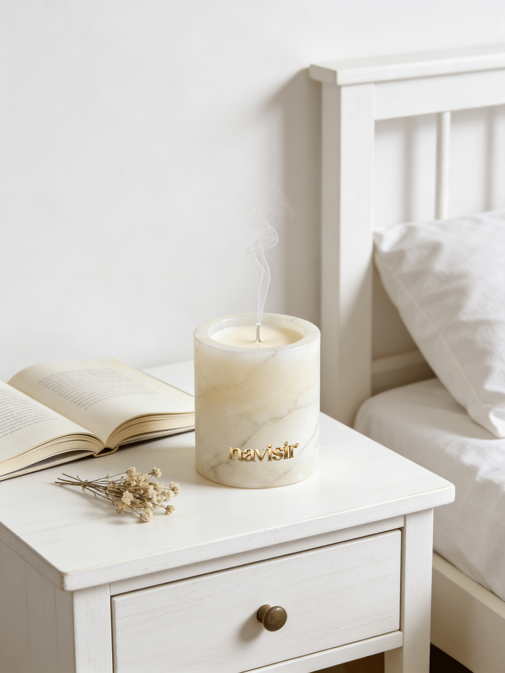Navisir Cream White Marble Candle