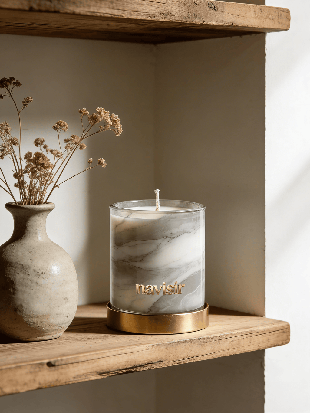 Navisir Translucent Marble Wax Candle with Gold Metal Base