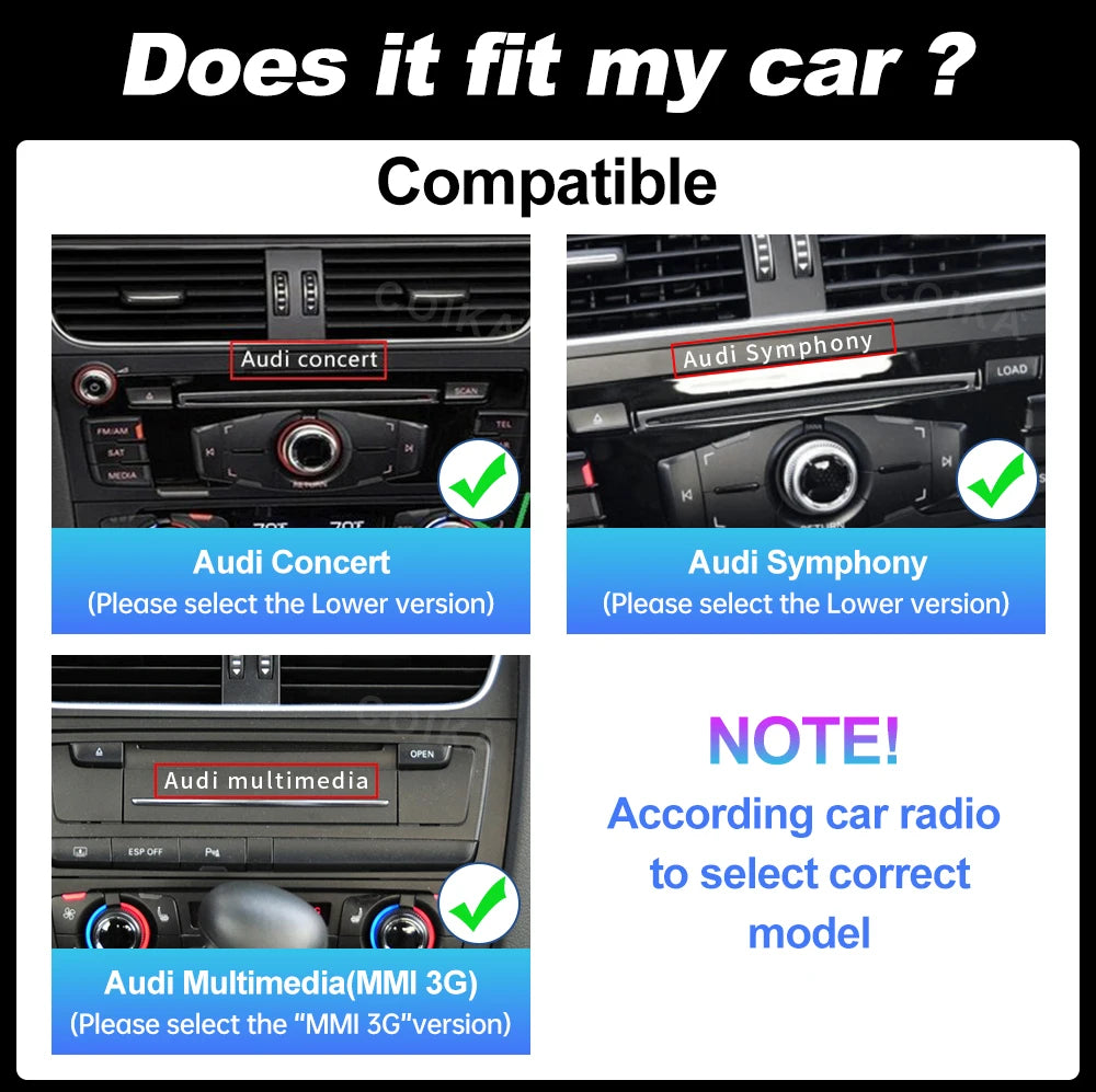 Audi A4 A5 Q5 2009-2016 Android 13 Car Multimedia Player Navigation GPS Apple Carplay